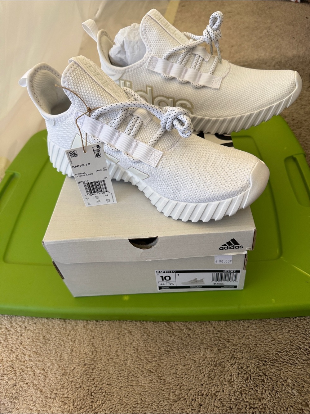 adidas Mens All-White Kaptir 3.0 Slip-On Sneakers